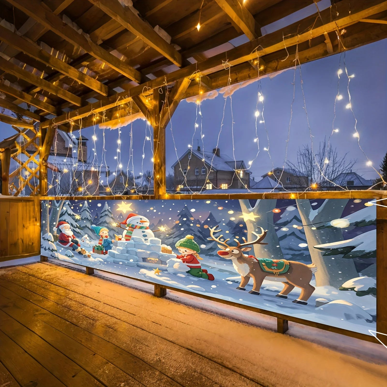 Happy New Year and Christmas yard banner, cartoon snowman and star design, perfect choice for farmhouse and outdoor decoration