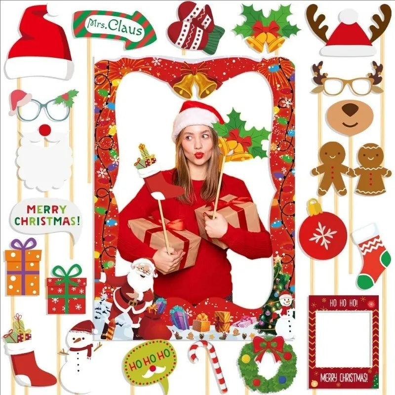 Christmas Decorations Props Cute Santa Claus Xmas Tree Elk Paper Photo Prop New Year Christmas Navidad Children's Gift Accessory