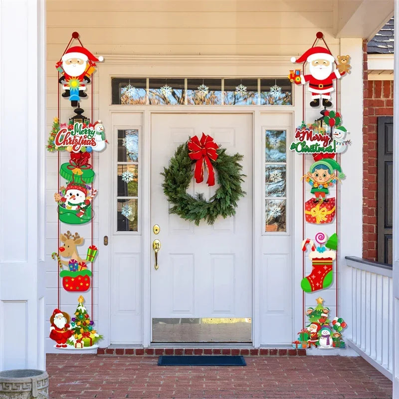 Merry Christmas Decor Door Hanging Banner Santa Claus Snowman Elf Couplet Party Yard Front Door Ornament Xmas Gift