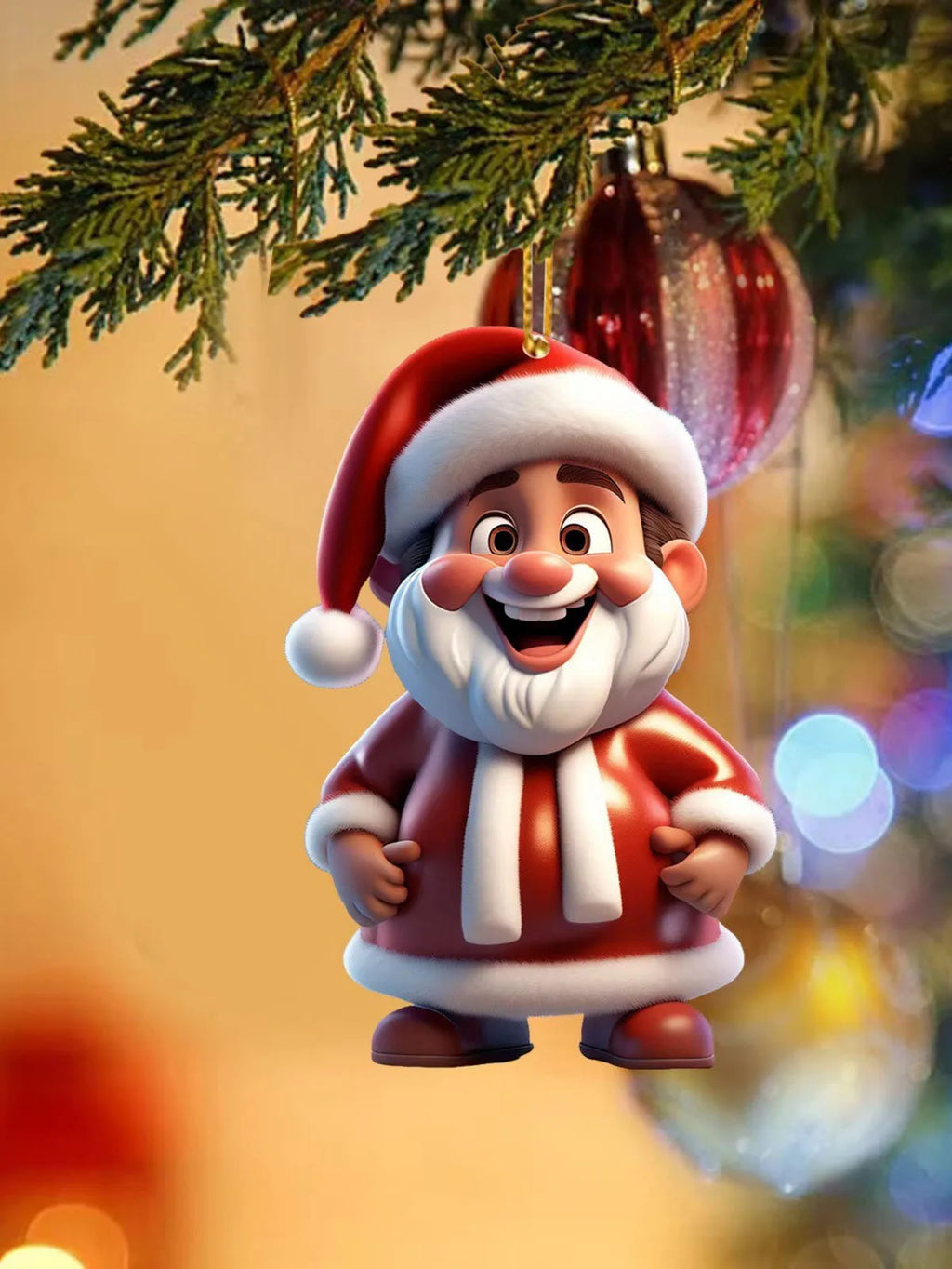 Santa Claus 6-Piece Set 2D Flat Acrylic Pendant Car Keychain Car Rearview Mirror Backpack Pendant Home Decoration Pendant