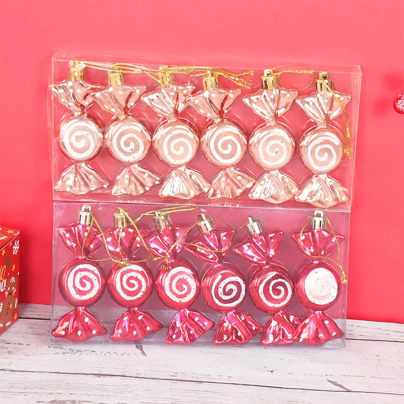 6pcs Christmas Candy Cane Pendants Red Candy Crutch Xmas Tree Hanging Decoration For Home New Year Gifts Navidad Noel Ornaments