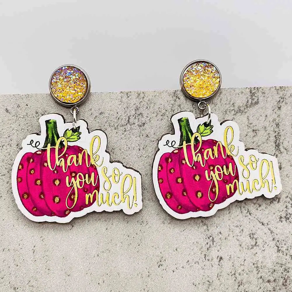 Autumn Thanksgiving Earrings Turkey Pumpkin Maple Leaf Wooden Earrings Women's Thanksgiving Festival Jewelry