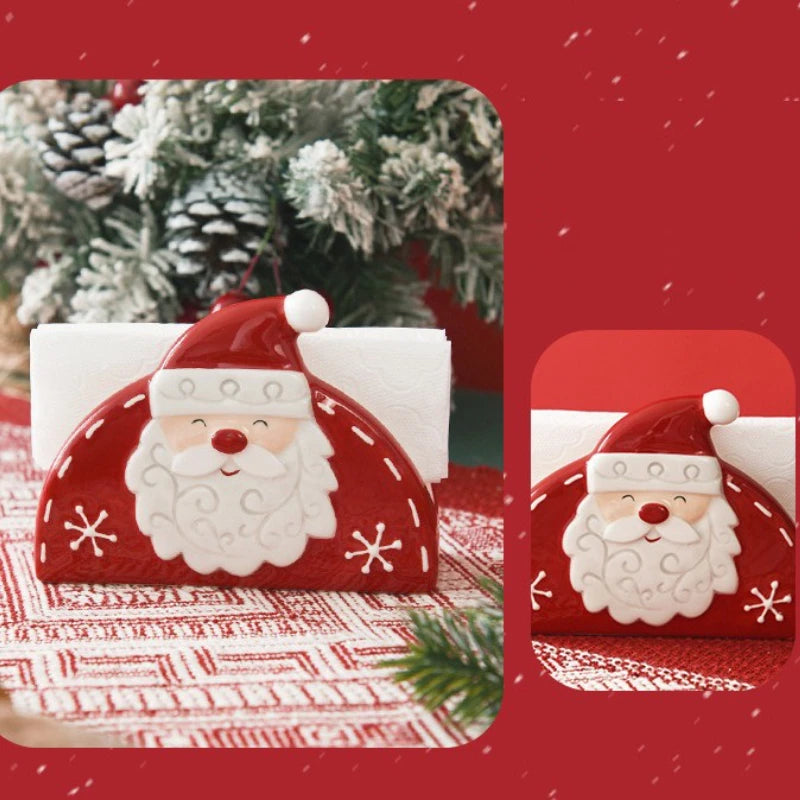 JUSTINLAU Santa Claus Napkin Holder Nordic Style Creative Ceramic Relief Christmas Tissue Holder Home Decoration for Xmas Gift