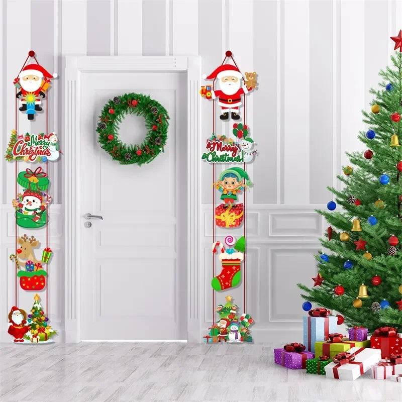 Merry Christmas Decor Door Hanging Banner Santa Claus Snowman Elf Couplet Party Yard Front Door Ornament Xmas Gift