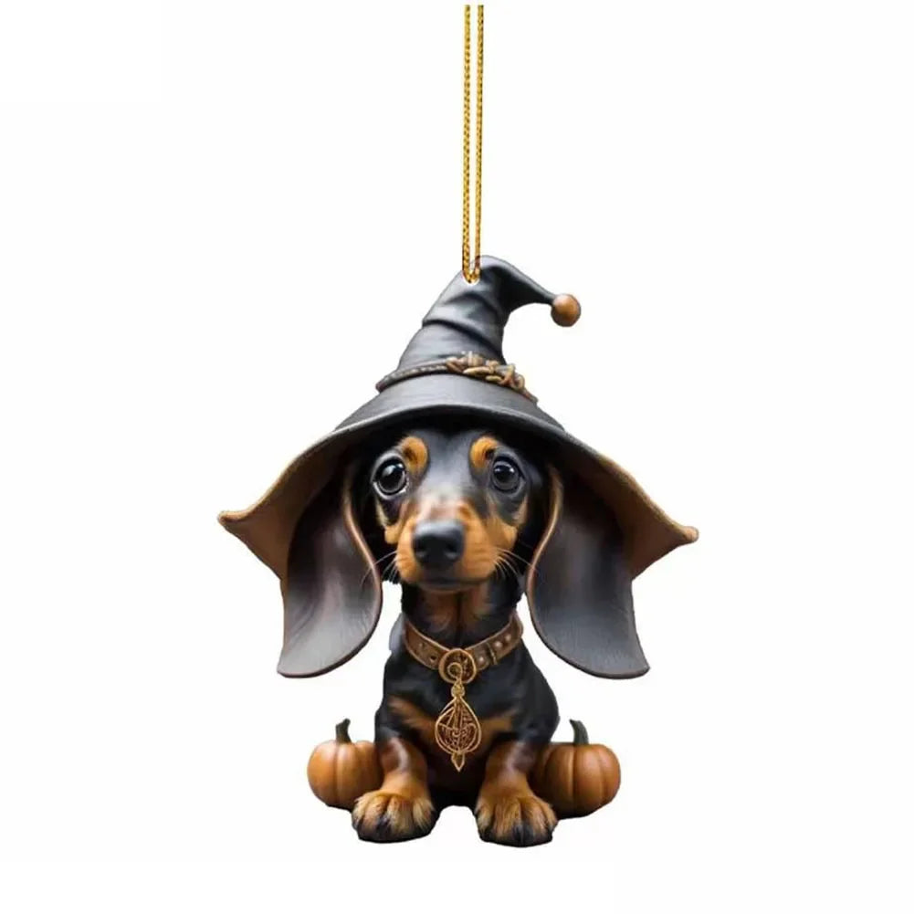 Christmas Hanging Dog Decor Acrylic Dog Figurines Decor Funny Puppy Pendant Xmas Tree Backpack Car Interior Decor