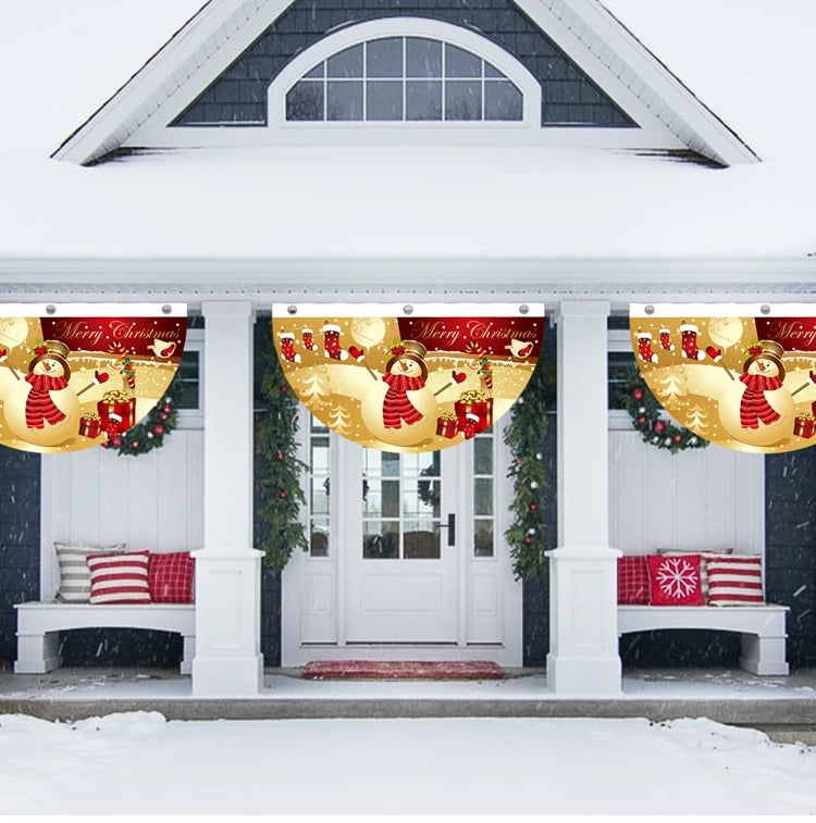 Christmas Outdoor Fan-shaped Flag Banner Merry Christmas Decoration for Home 2024 Xmas Ornament Navidad Natal Noel New Year 2025