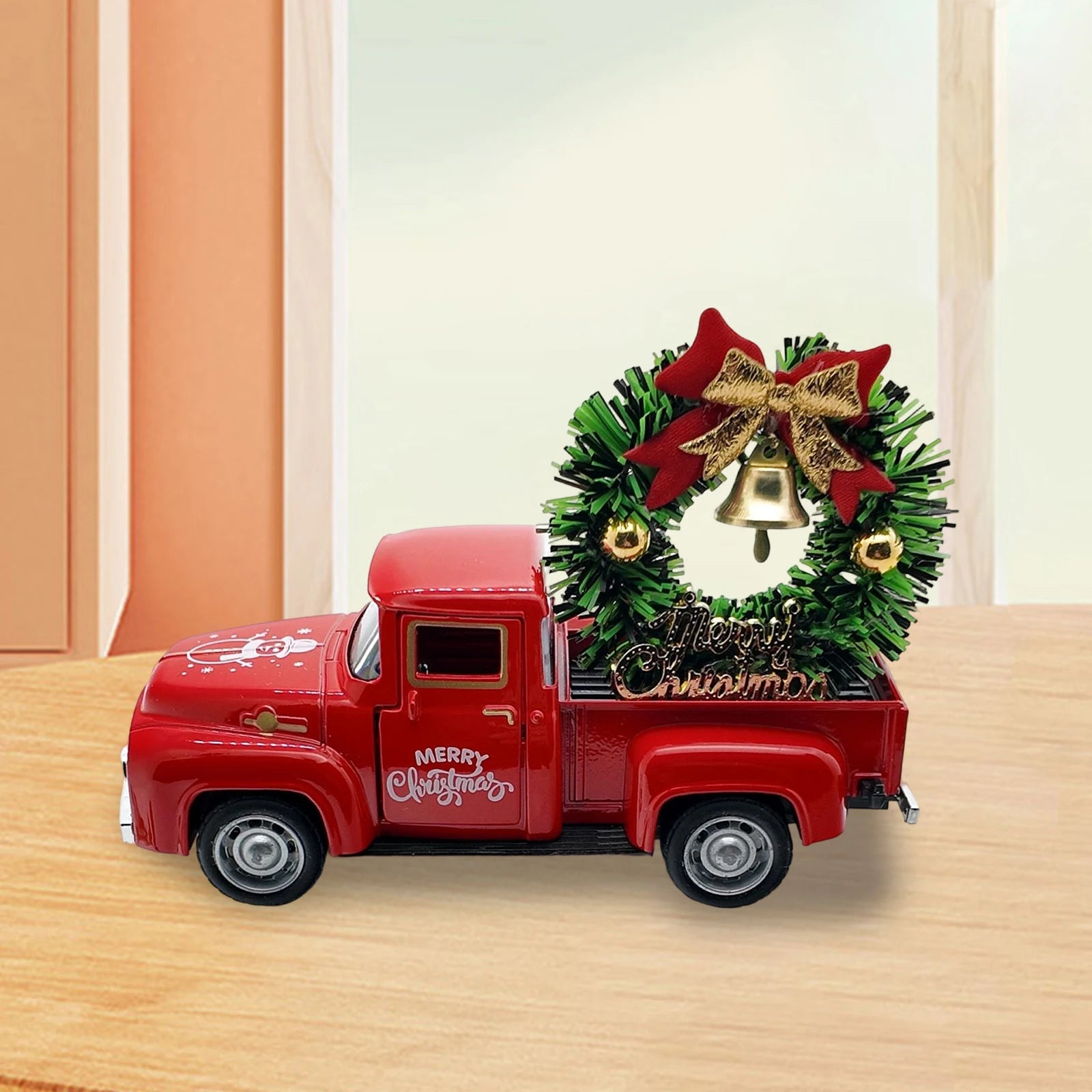 Christmas Table Decoration Mini Snowman Truck with Wreath Figurine Desk Statues Centerpieces for Home Party Decor