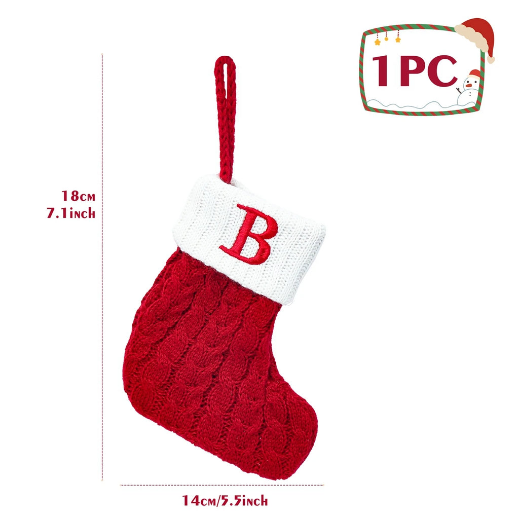Christmas Socks Knitting Snowflake Letter Stocking Christmas Decoration 2025 For Home Xmas Tree Ornament Gift Navidad Natal 2026