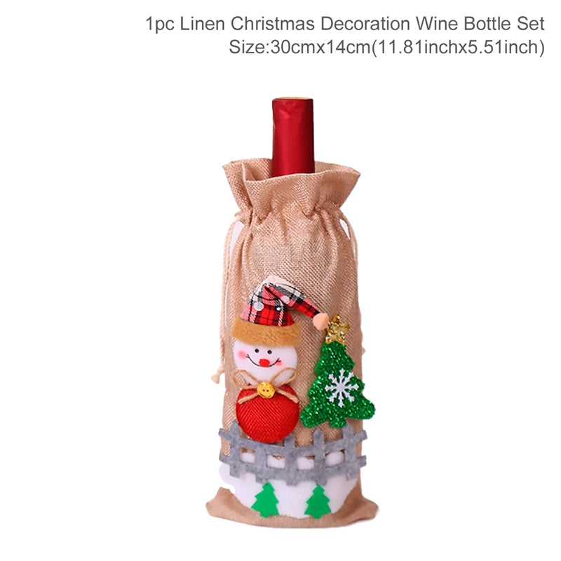 Christmas Wine Bottle Cover Merry Christmas Decoration For Home 2024 Christmas Ornaments Decor Happy New Year 2025 Navid Noel