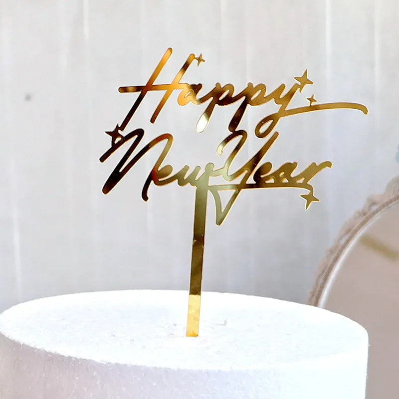 2023 Happy New Year birthday Cake Topper Red Gold Acrylic Kids New Year's Party Cake Topper Home Party Gifts Dessert Decoration