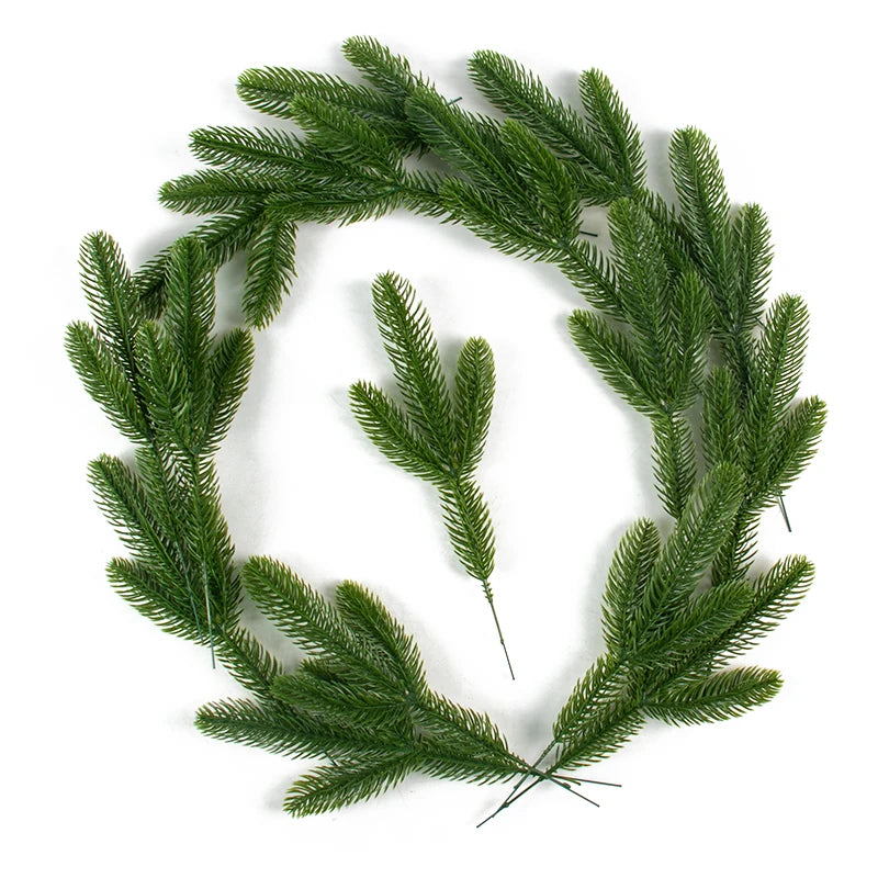10/20pcs Artificial Pine Branches Green Leaves Needle Fake Greenery Pine for DIY Garland Wreath Christmas Embellishing Noel 2023