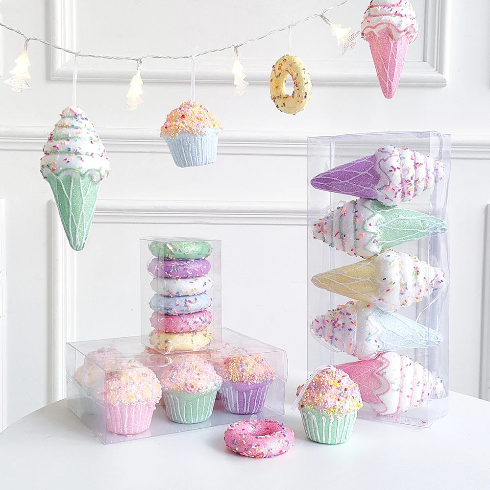 Mix Cute Candy Donuts Cupcake Ice Cream Cone Christmas Ornaments Kit Christmas Tree Hanging Decorations Gifts Navidad Natal