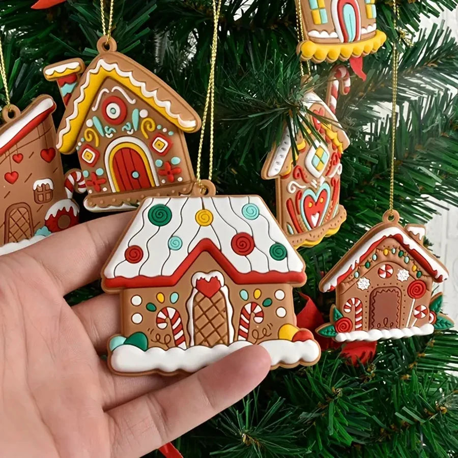 6pcs/Set Gingerbread House Pendants Christmas Tree Hanging Ornament 2024 Noel Navidad Home Decoration New Year Gift 2025