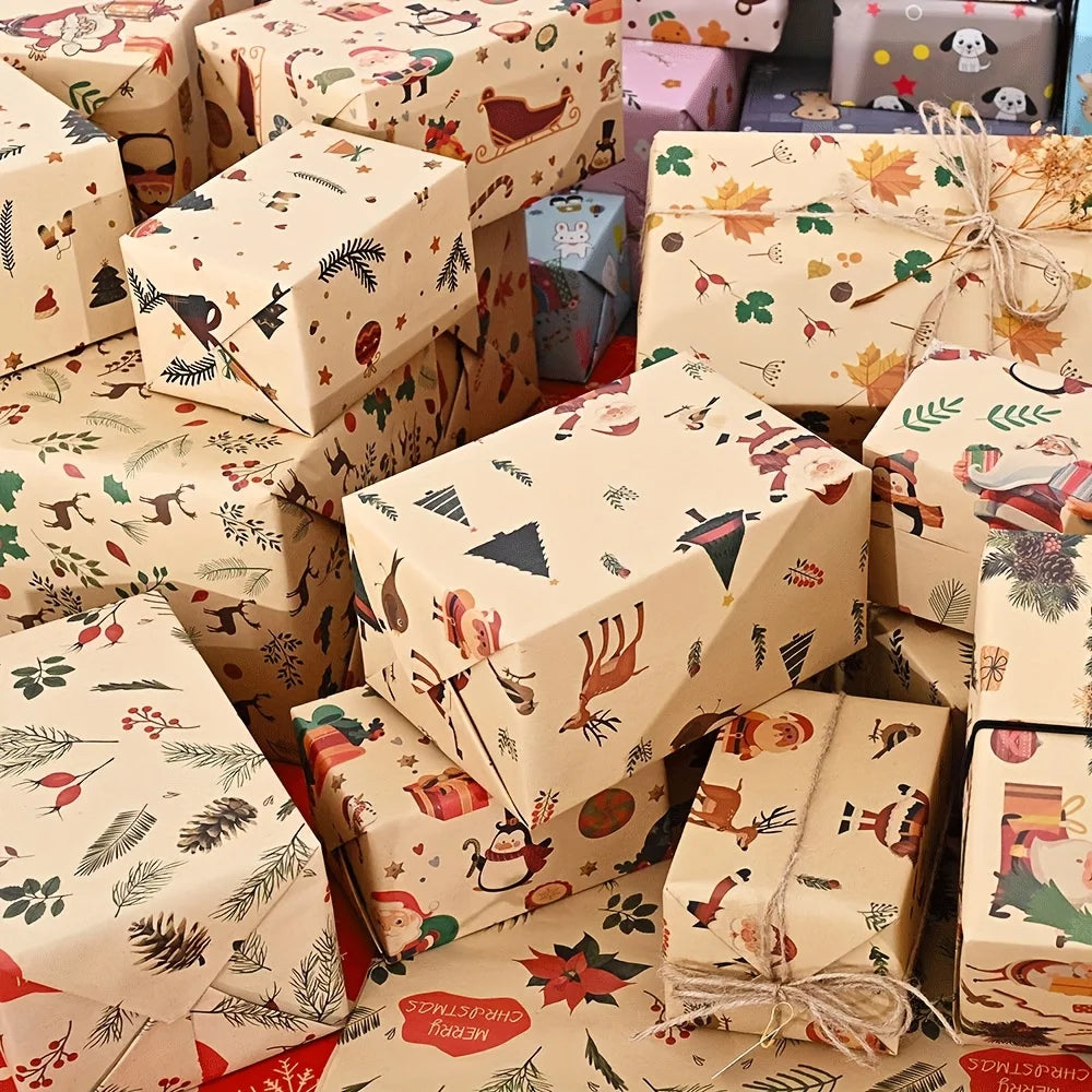 10 Rolls of Christmas Wrapping Paper, Suitable for Use in Shops, Suitable for Packaging New Year Gifts, Birthday Gifts