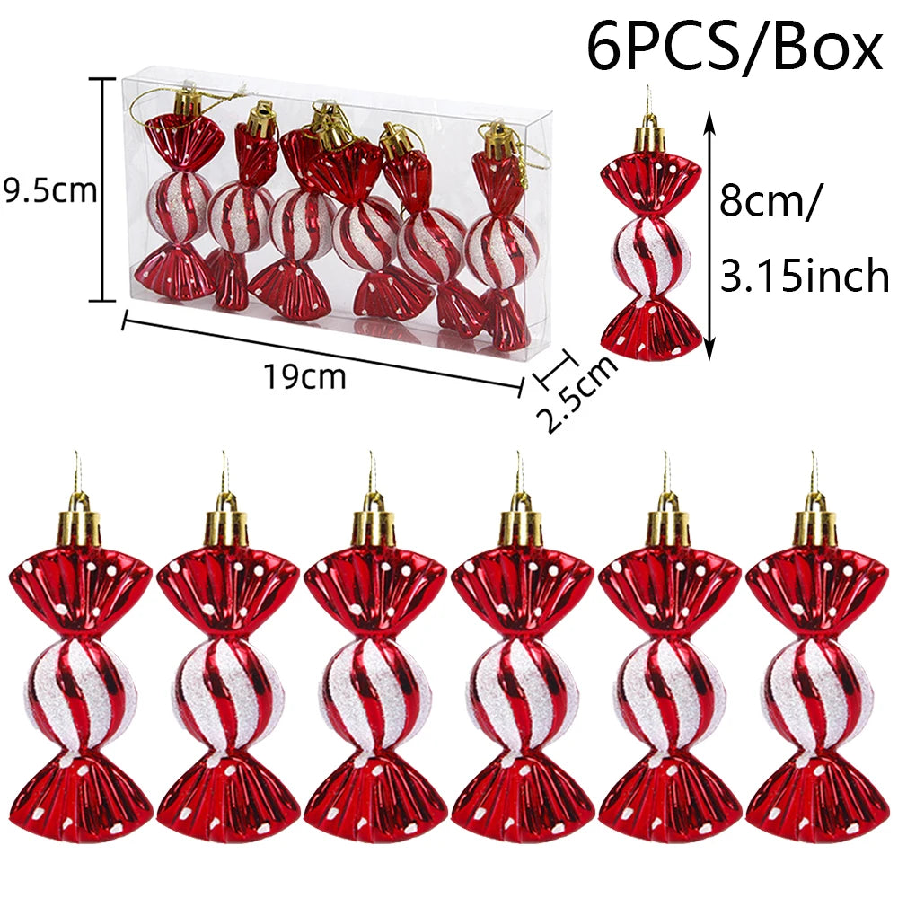 Christmas Candy Ornament Set Xmas Tree Decor Hanging Red Christmas Party Lollipop Candy Cane Pendant Decorations New Year Gift