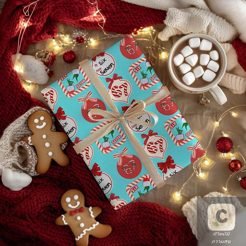 Cheerful Santa 67 Christmas Wrapping Paper, 6 7 Kids' Holiday Wrap, 67 Funny Gift Paper