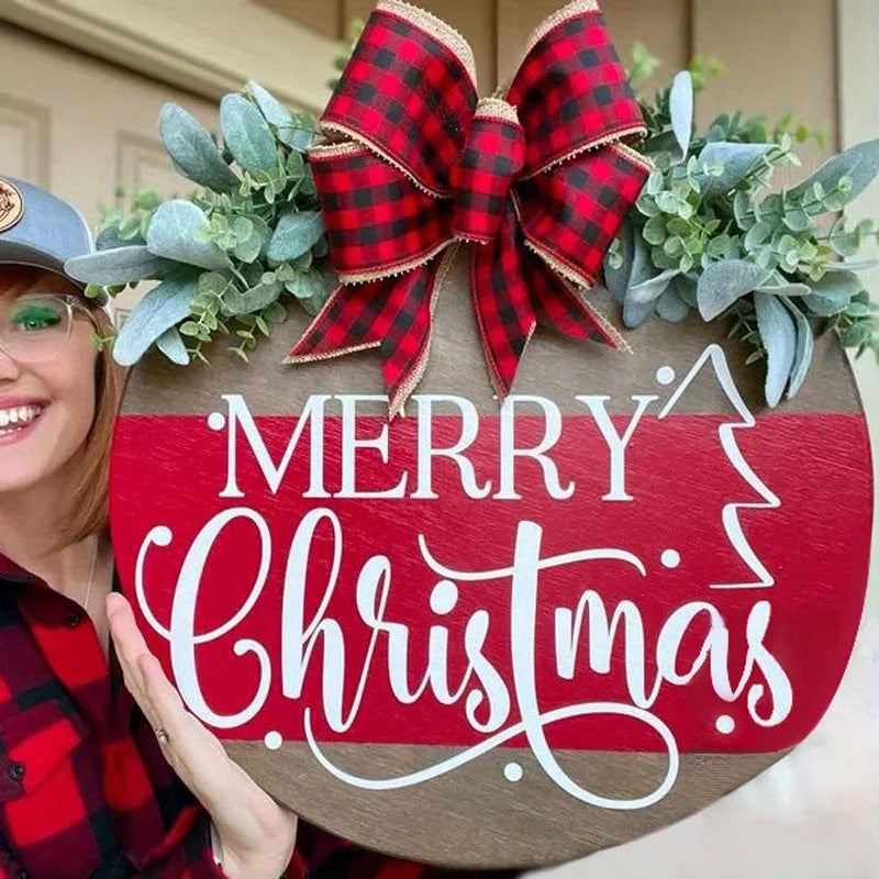 3pcs Christmas Decorations Wooden Welcome Sign and Christmas Hanging Door Banner Merry Christmas Decorations for Home Xmas