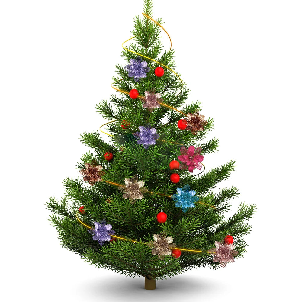 9cm Glitter Artifical Christmas Flowers Christmas Tree Wreath Decorations Fake Flowers Xmas Garland Ornaments New Year 2024