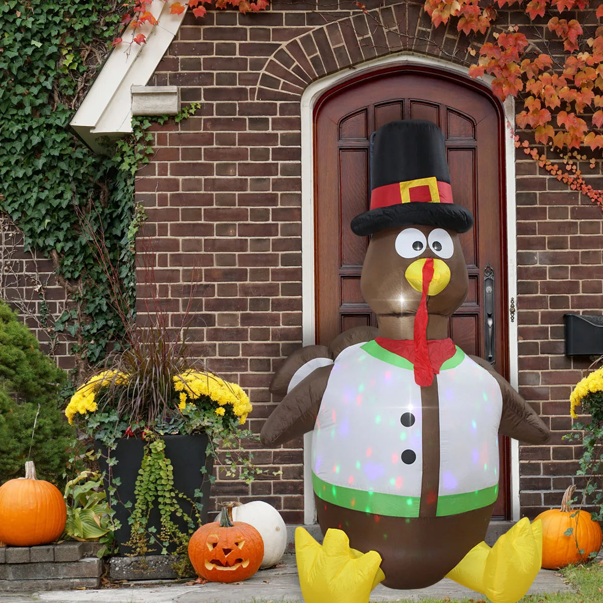 Thanksgiving Inflatable Turkey Decoration with LED Lights Suitable for Fall Harvest Party, Indoor and Outdoor Shopping Mall Yard