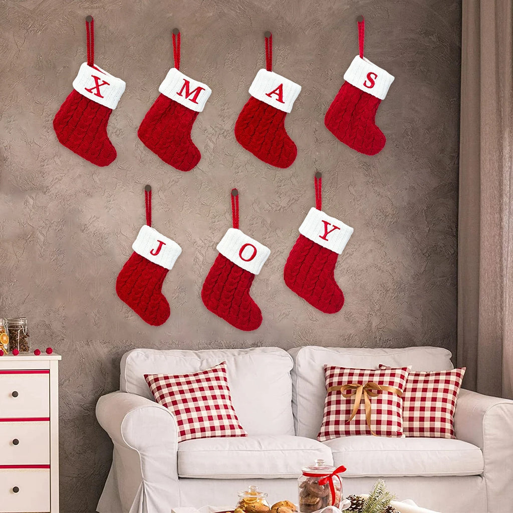 Christmas Socks Knitting Snowflake Letter Stocking Christmas Decoration 2025 For Home Xmas Tree Ornament Gift Navidad Natal 2026