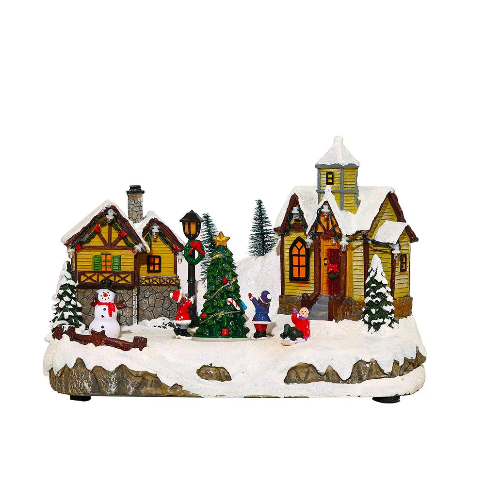 Christmas Luminous House Ornaments Scene Figurine Snow House Figurine Party Favors LED Light and Music for Home Holiday Table