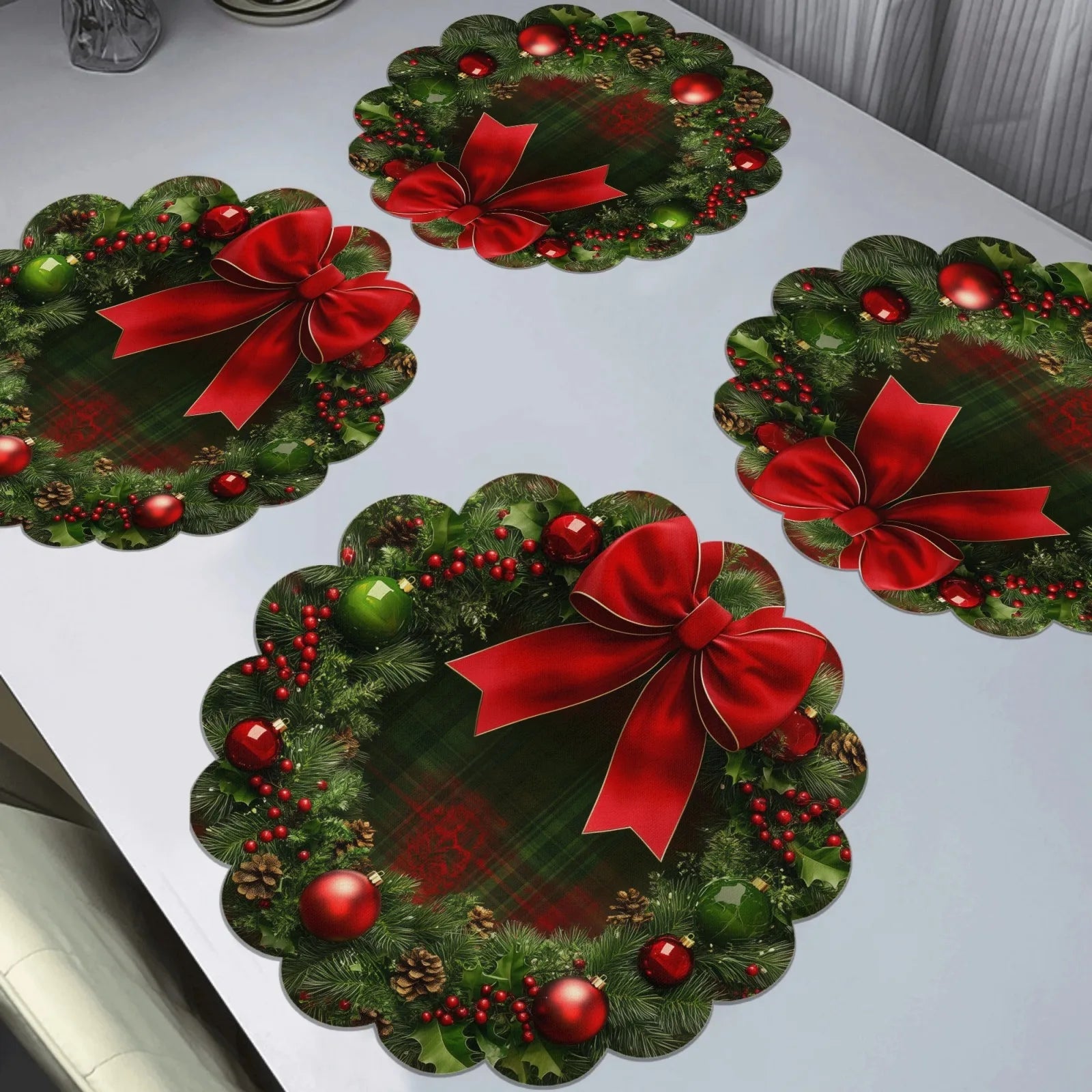 Round Christmas Placemat Cartoon Santa Claus Wreath Snowflake Xmas Placemat Merry Christmas Decor 2025 Happy New Year 2026