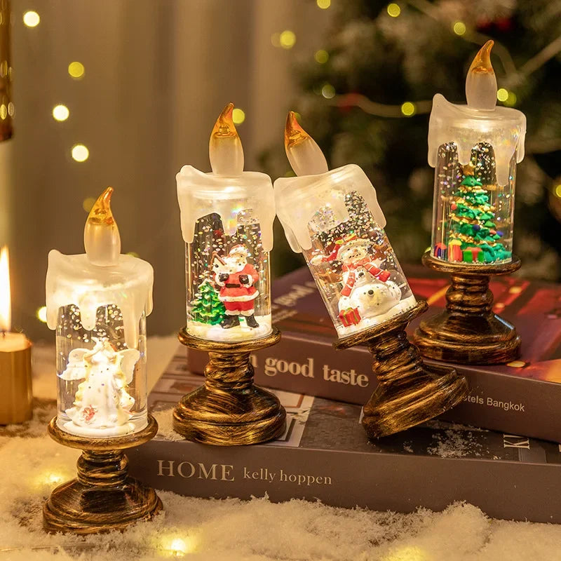 Hot Christmas Decorations Wind Lamp Candle Candlestick Crystal Ball Lights Snow Snowflake Music Box Xmas Gift Scene Arrangement