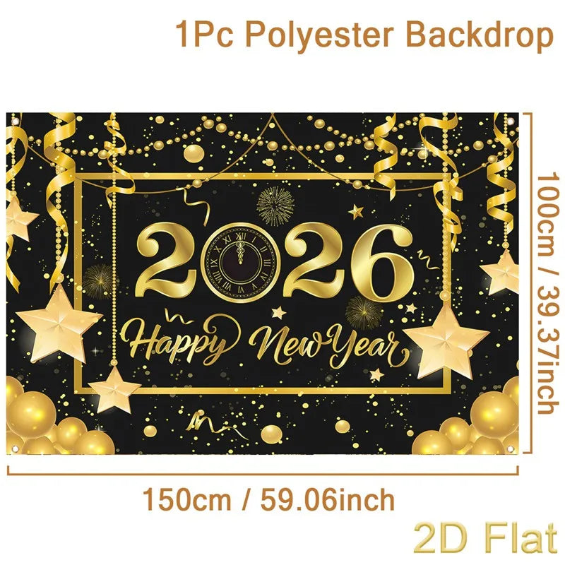 2026 Happy New Year Party Decor Background New Year Champagne New Year Eve Party Cake Table Decor Happy New Year Backdrop Gift