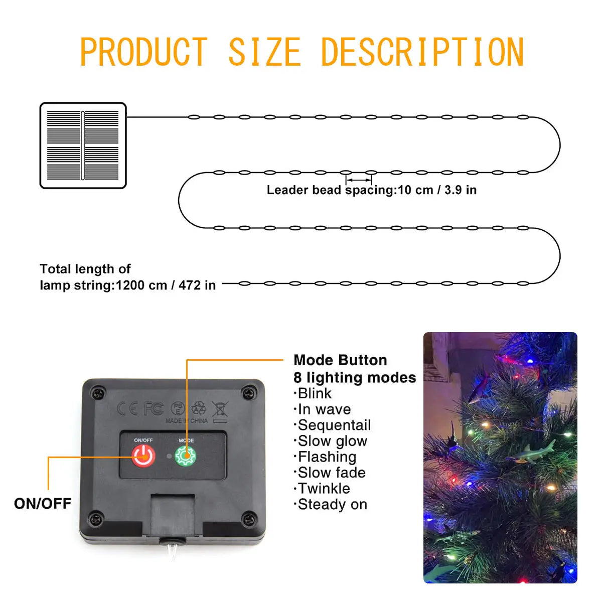 7M/12M/22M/32M/42M Solar Christmas String Lights IP65 Waterproof Christmas tree lights 8 modes Halloween Party Fairy Lights