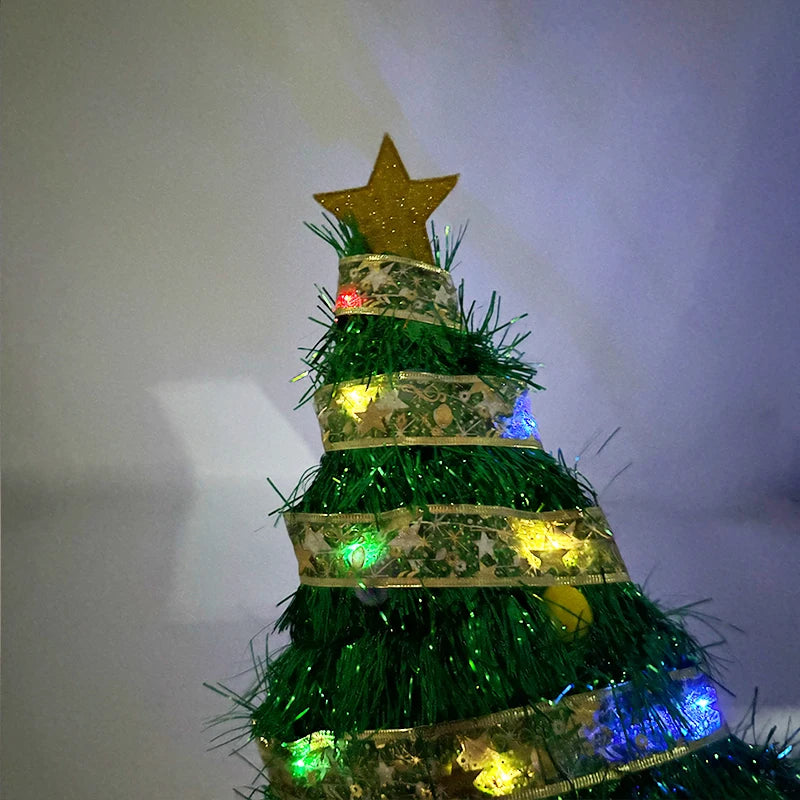 LED light up Christmas Tree ribbon Hats Cute Funny Santa Hat luminous Fancy Dress up cap for  Xmas party Gift Photo Props
