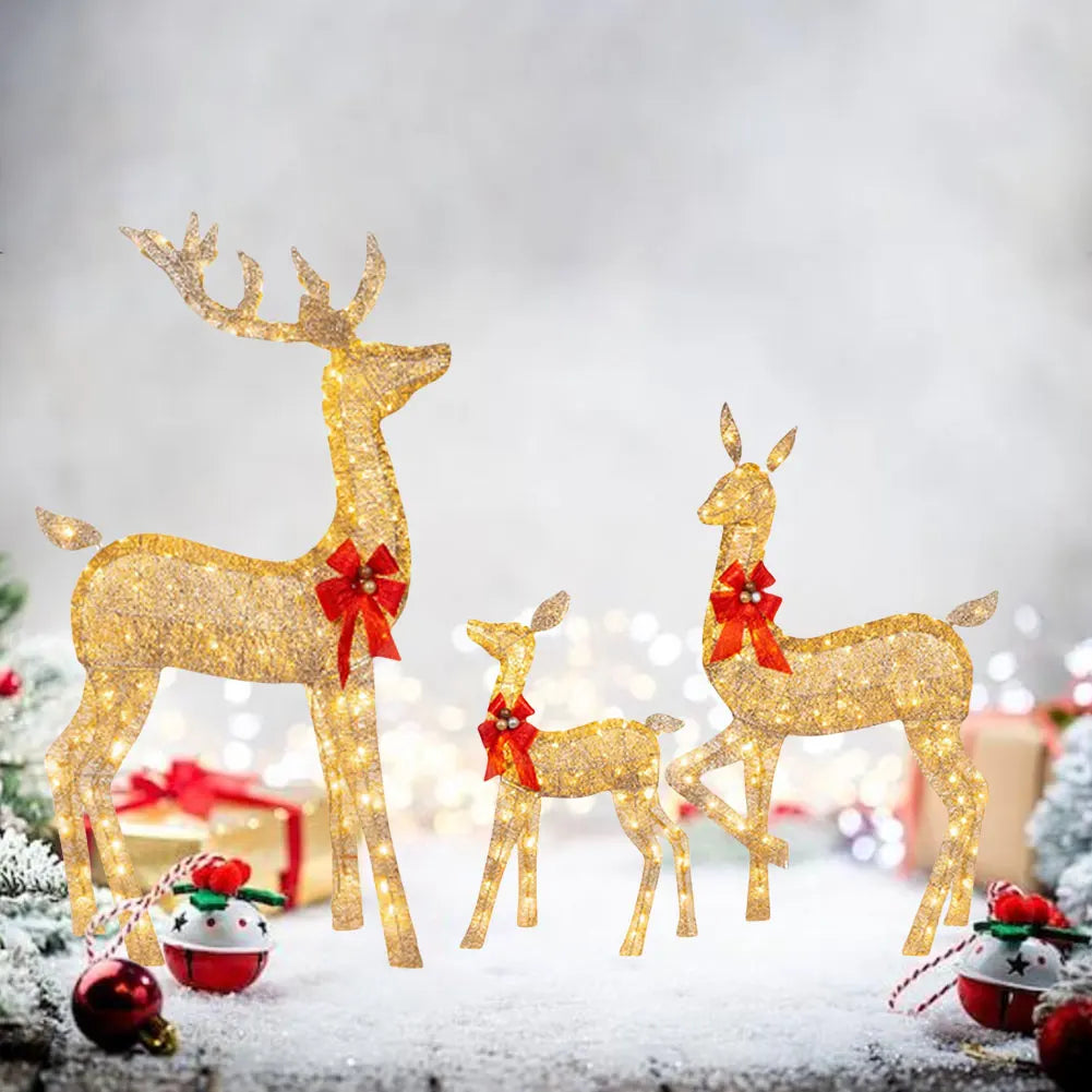 Christmas Deer Decoration with Light Lighted Cute Reindeer Xmas Decor Elk Luminous Sculptures for Yard Patio Lawn Garden Party