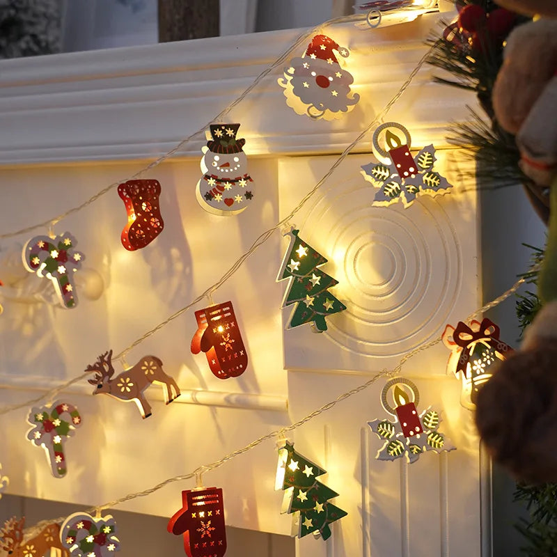 Christmas Deer Snowflake LED String Lights Battery Powered Fairy Lights Christmas Tree Ornament Decoration