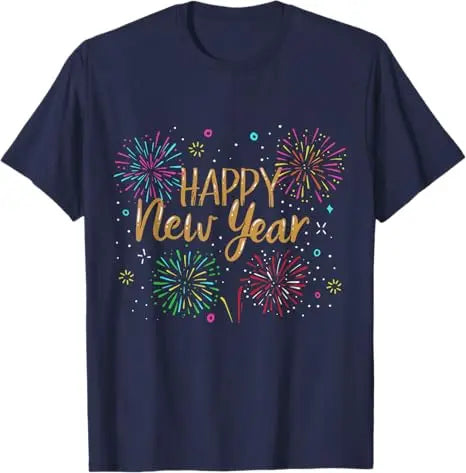 New Years Eve Party Supplies NYE 2025 Happy New Year Confetti Short Sleeve T-Shirt Funny Fireworks Graphic Outfit Saying Tee Top