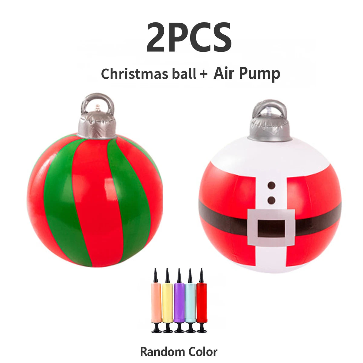 3Pcs Inflatable Christmas Balls (2 Christmas Balls and One Pump) with Portable Handle, Waterproof - Durable Pvc Material, Christmas Red and Green Colors, Featuring Snowman, Reindeer, Christmas Tree and Santa Claus Designs - P