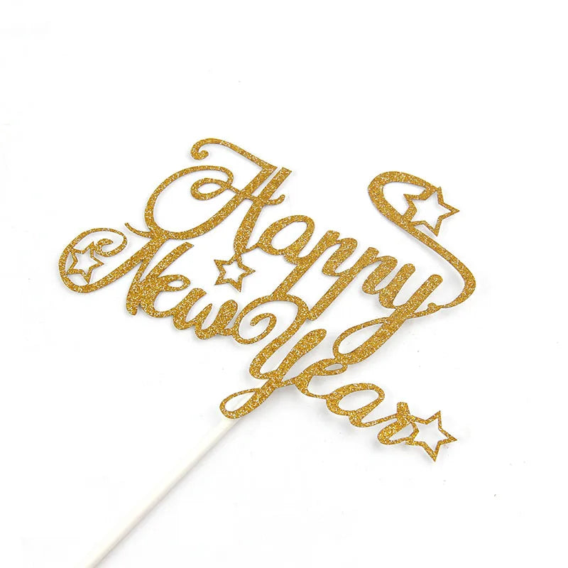 Cake Toppers Happy New Year Gold Birthday Love Cake Topper Cupake Flags Wedding Baby Shower DIY Decor Supplies Kids Party