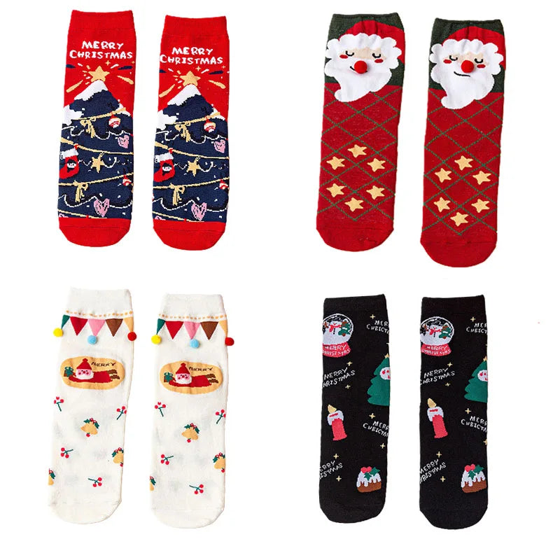 4 Pairs/Lot Children Girls Socks Christmas Socks For Kids Cotton 3-14 Years Comfortable Toddler Leg Warmers Boys Long Socks