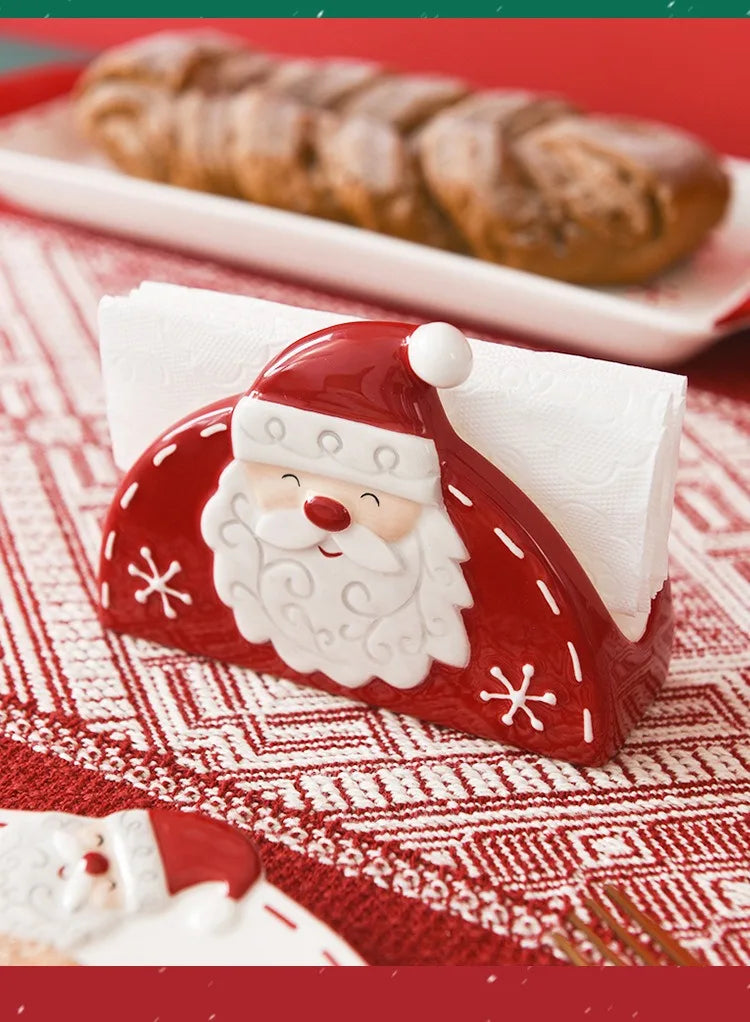 JUSTINLAU Santa Claus Napkin Holder Nordic Style Creative Ceramic Relief Christmas Tissue Holder Home Decoration for Xmas Gift