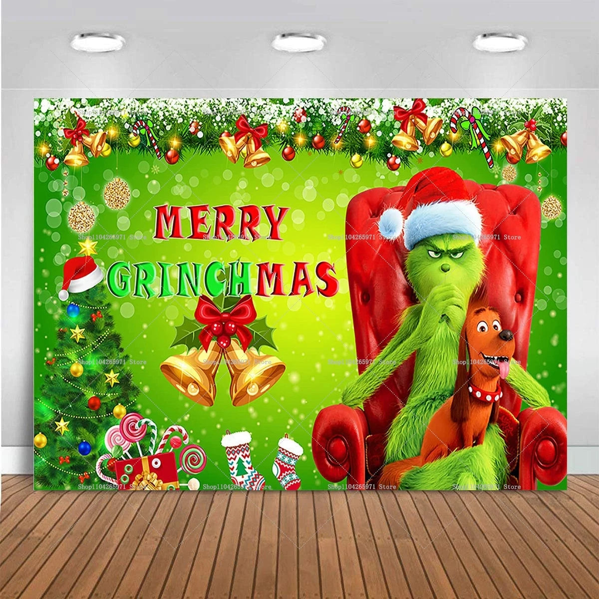 Cartoon G-Grinches Theme Kids Birthday Party Supplies Decorative Background Winter Christmas Party Scene Photography Banner