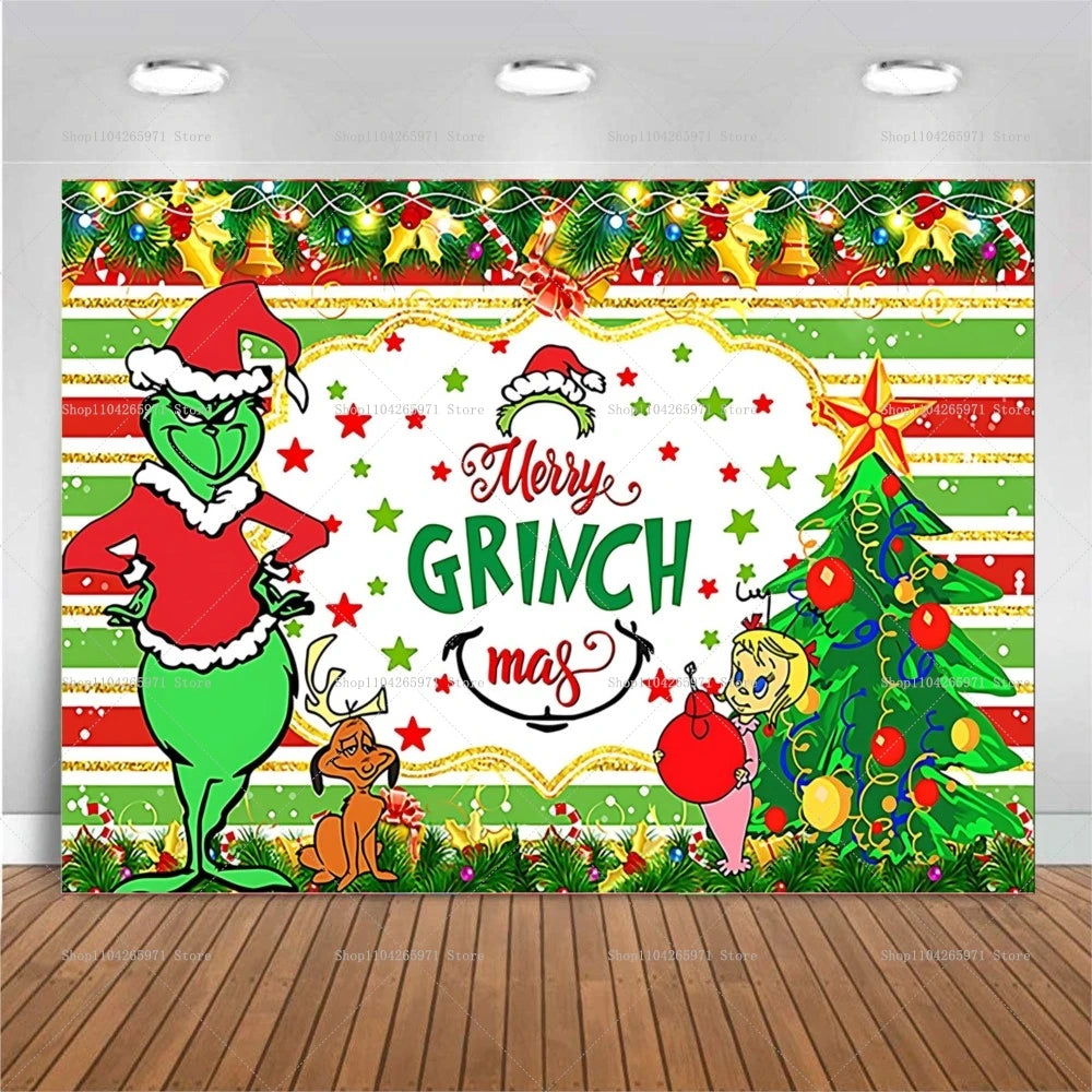 Cartoon G-Grinches Theme Kids Birthday Party Supplies Decorative Background Winter Christmas Party Scene Photography Banner