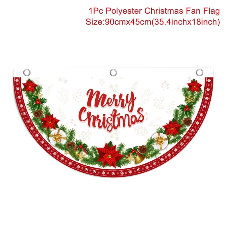 Christmas Outdoor Fan-shaped Flag Banner Merry Christmas Decoration for Home 2024 Xmas Ornament Navidad Natal Noel New Year 2025