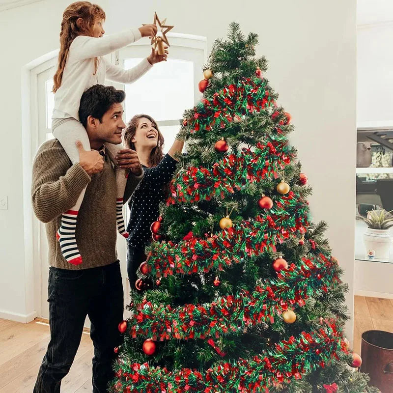2Meters Christmas Tinsel Garland Red Green Strip Ribbon for Xmas Tree Hanging Ornaments Home Decoration New Year Party Supplies