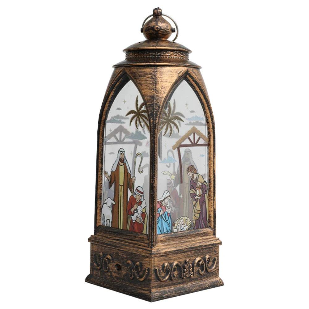 Christmas Decorations LED Lights Golden Arch Lantern Night Light Religious Jesus Retro Ornaments Festive Atmosphere Enhancer