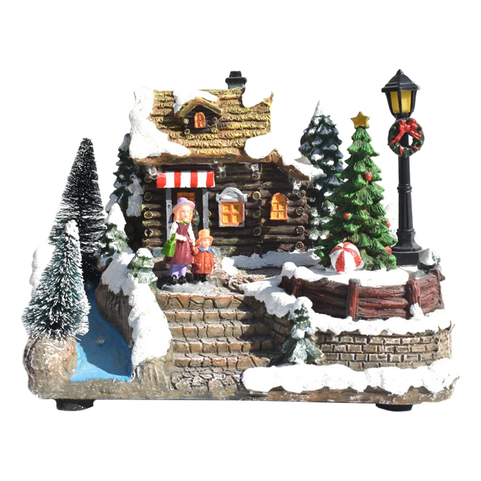 Christmas Luminous House Ornaments Scene Figurine Snow House Figurine Party Favors LED Light and Music for Home Holiday Table