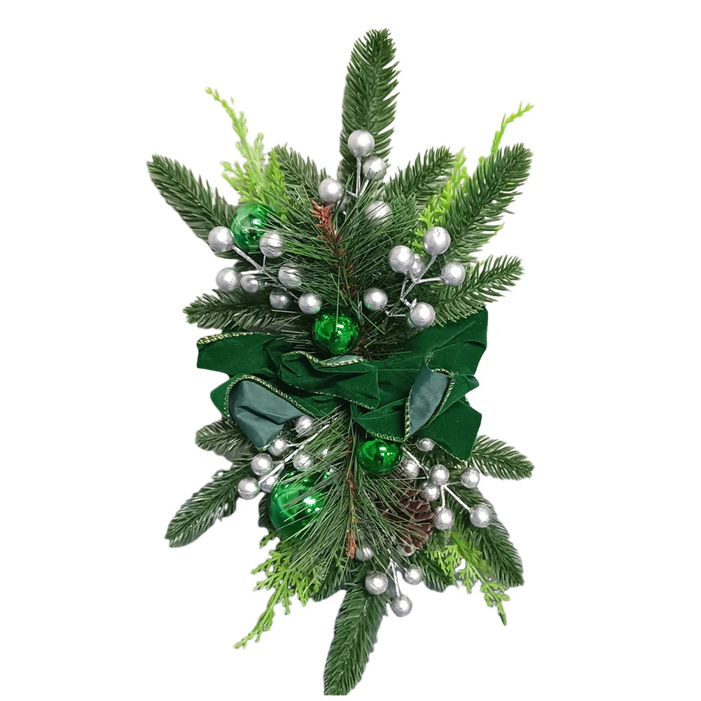 Christmas Stair Decoration Wreath with Pinecones&Bowknot Bell Xmas Tree Pendant Hanging Stairs Garland for Front Door Decoration