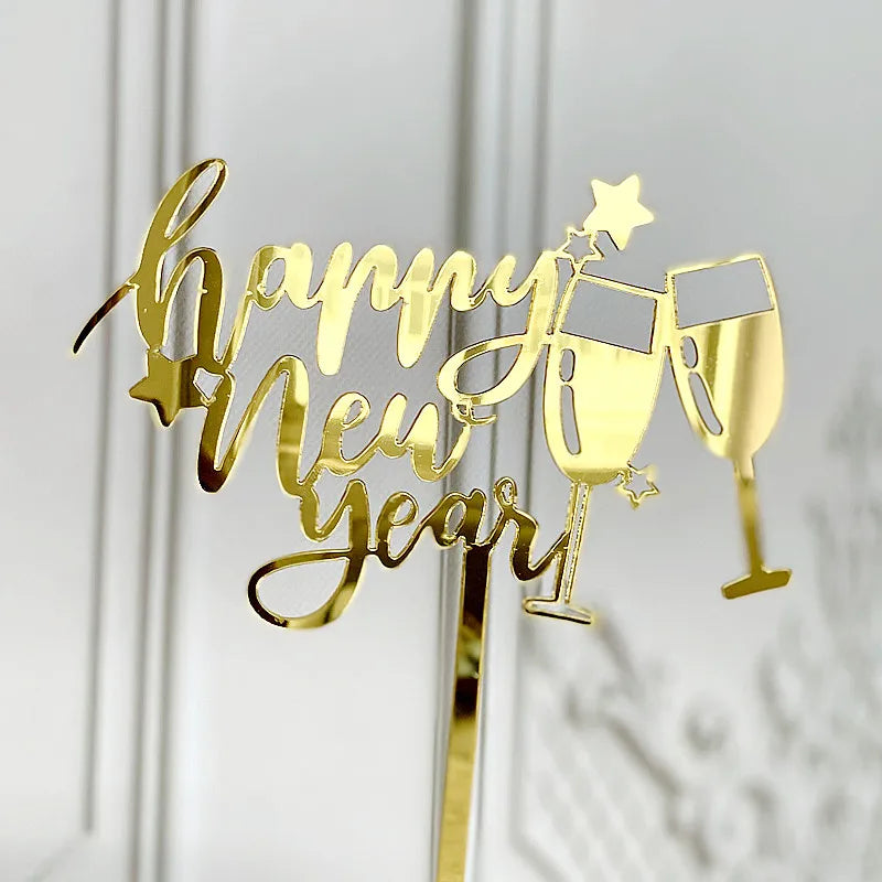 2023 Happy New Year birthday Cake Topper Red Gold Acrylic Kids New Year's Party Cake Topper Home Party Gifts Dessert Decoration
