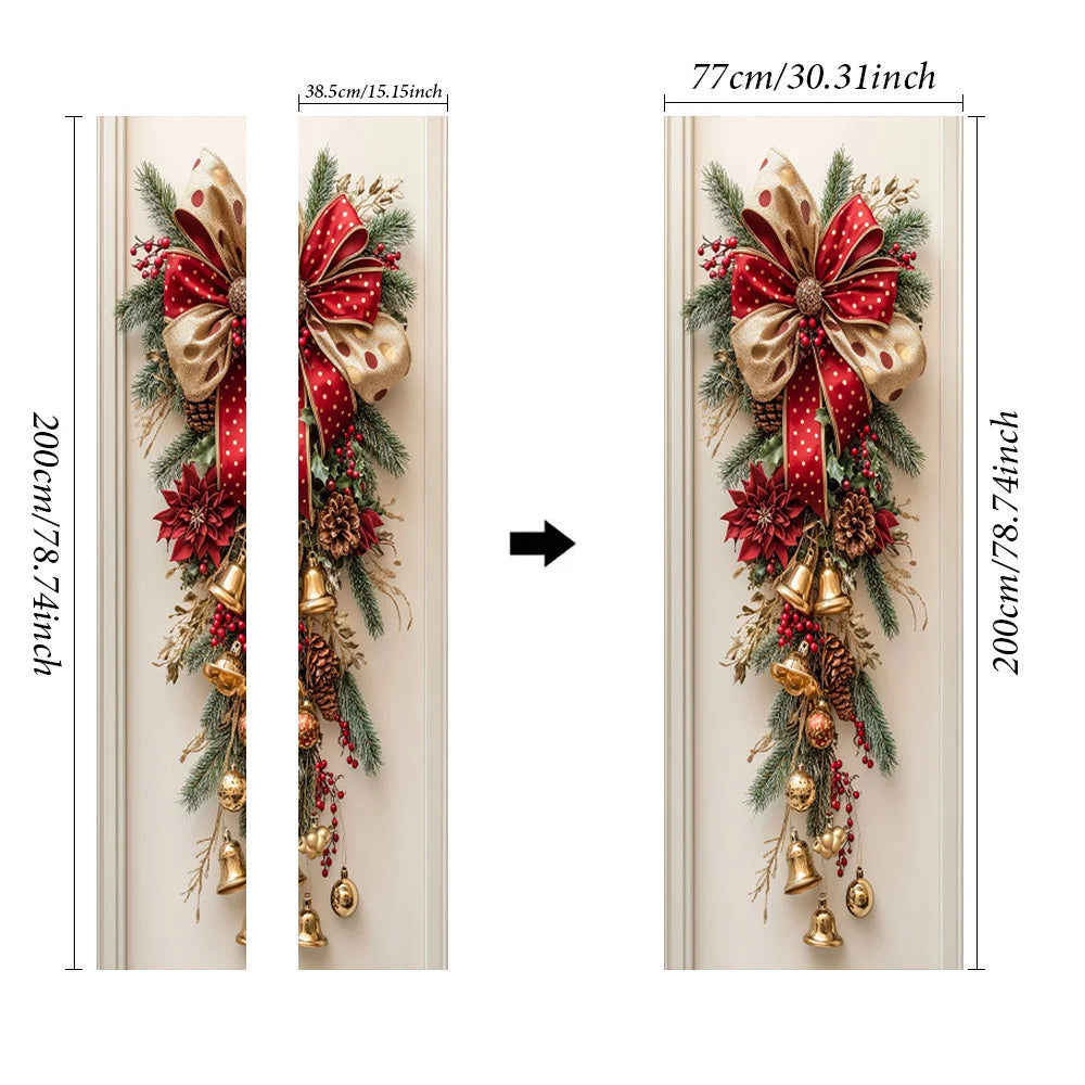 1 Christmas wall decoration - hanging decoration with red bells and green leaves - holiday room decoration, holiday design