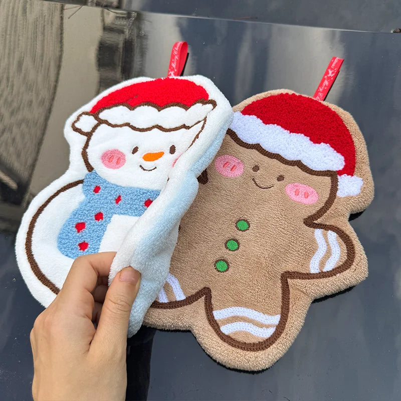 1/3Pcs Christmas Cartoon Hand Towel Gingerbread Man Snowman Tree Design Coral Fleece Hanging Towels Home Kitchen Bathroom Decor