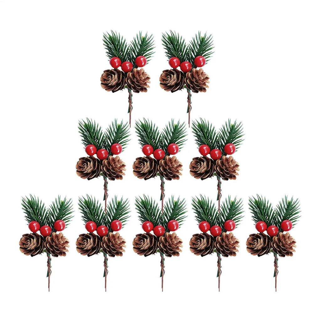 Christmas Decor Picks 10 Pieces Artificial Holiday Decoration Decorative Christmas Branches for Wedding Setup Greeting Cards