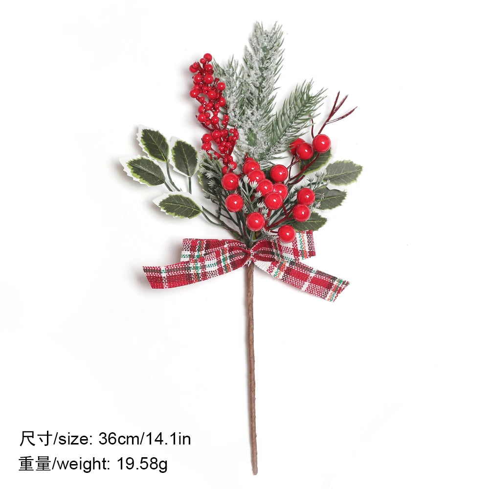 Christmas Decorations Red Berry Artificial Pine Bouquet Branch Xmas Tree Ornament Home Decor New Year 2025 DIY Gifts Accessories
