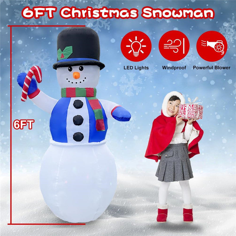 Christmas Decoration 1.8m Inflatable Gentleman Snowman with LED Lights Xmas New Year Party Indoor Outdoor Inflatable Ornament